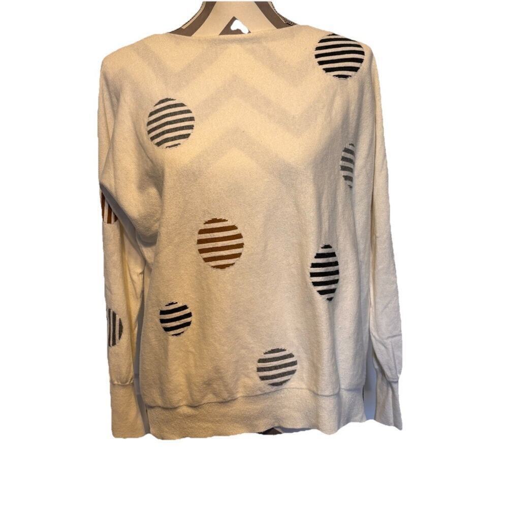 Zaket & Plover Womens Sweater Cashmere Cotton Teal Blue Dot Stripe Back Medium